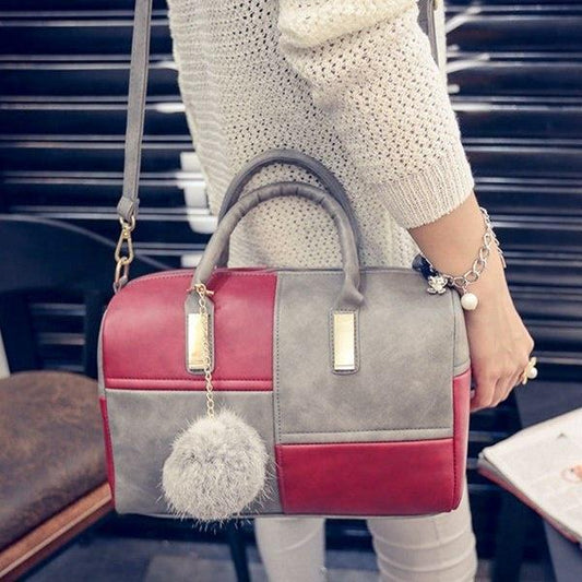 Fashion Stitching Handbag Boston Shoulder Messenger BagWomen PU Leather Crossbody Hand/Shoulder Bags