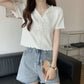 V-neck Short-sleeved T-shirt Women's Summer Slim Short Fungus Edge Knitted Sweater Ice Silk Thin Top