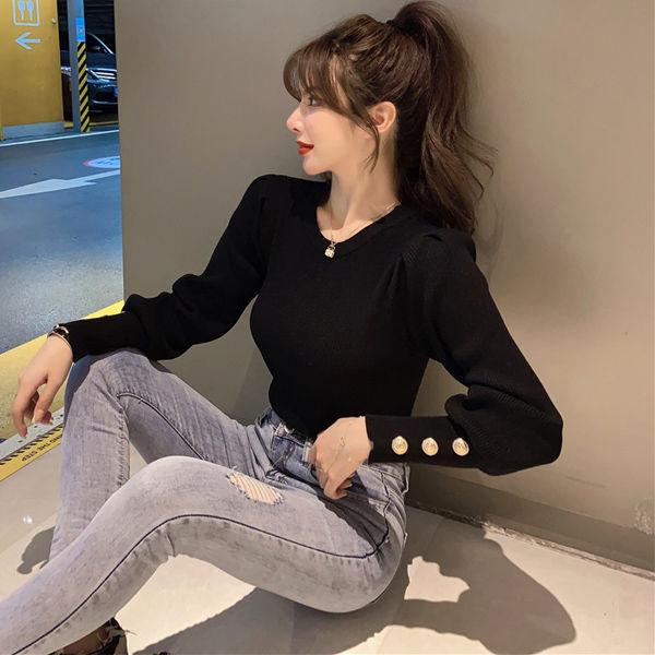 Autumn and Winter Loose Casual Sweater Slim Long-sleeved Pullover Blouse All-match Slim Female Blouse