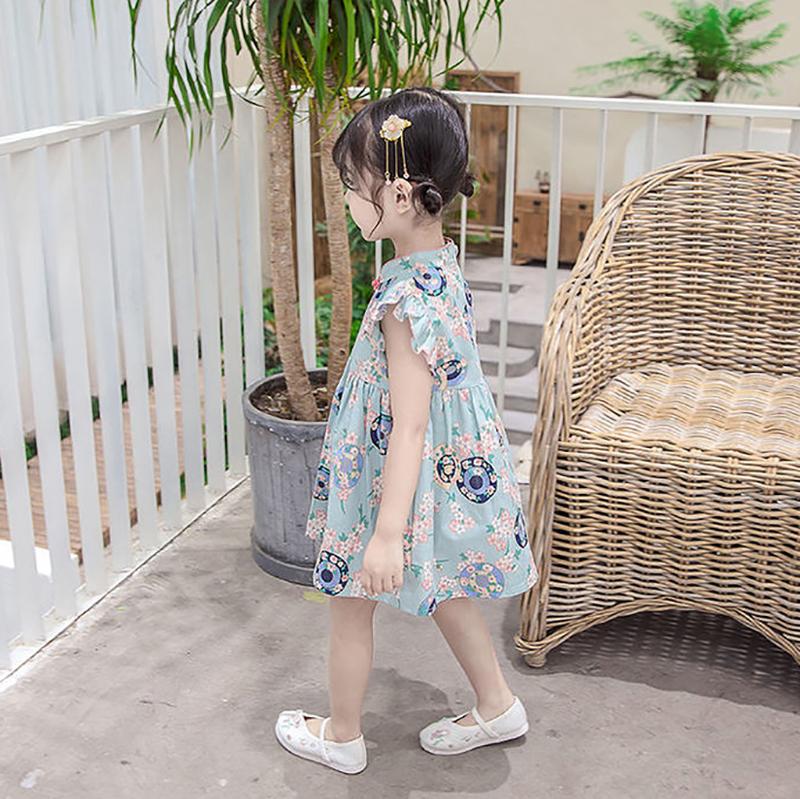 Girls Cheongsam Skirt Summer Dress Baby Girl Summer Style Hanfu Tang Suit Children Foreign Style Flying Sleeve Dress