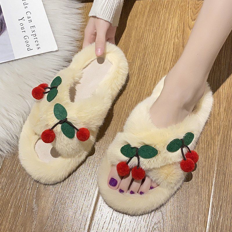 Autumn and Winter Women's Cotton Slippers Plush Slippers Fashionable Outside Wear All-match Flat-soled Flat Shoes