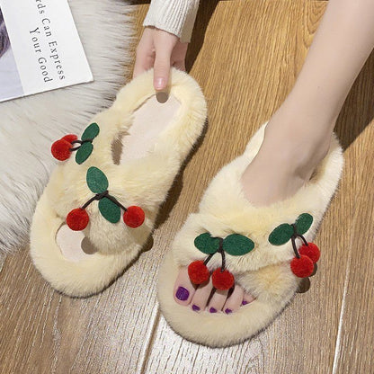 Autumn and Winter Women's Cotton Slippers Plush Slippers Fashionable Outside Wear All-match Flat-soled Flat Shoes