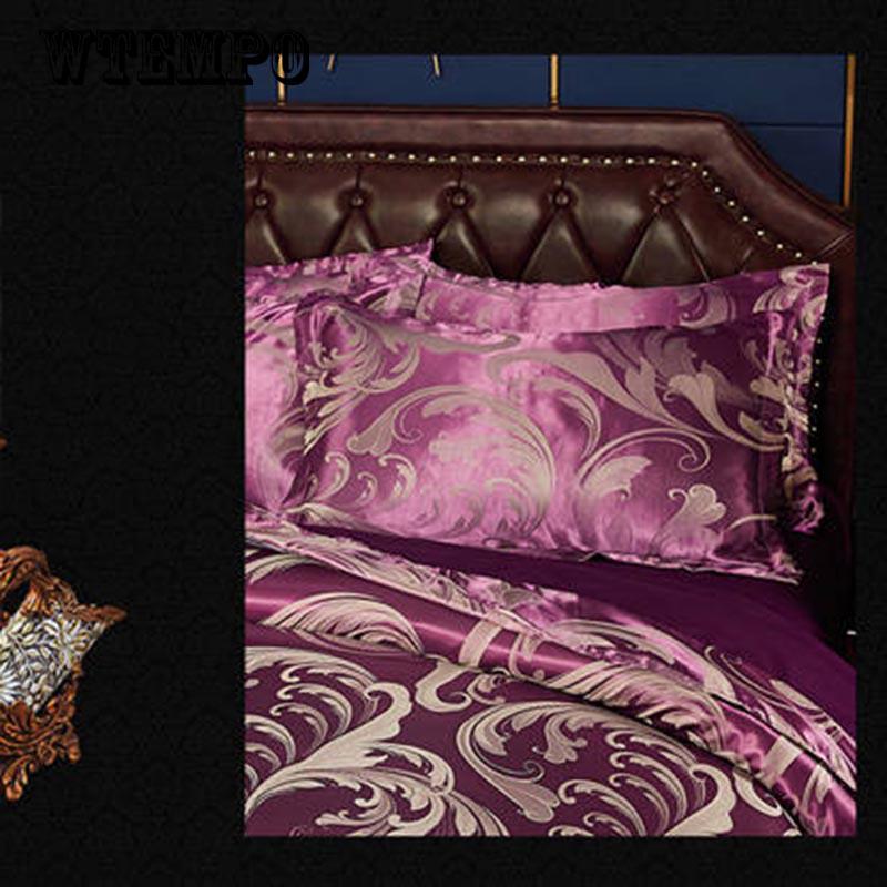 Silk Satin Jacquard Bedding Set Bed Sheet Pillowcase Duvet Cover Set Bed Linen Bedspread 4pcs