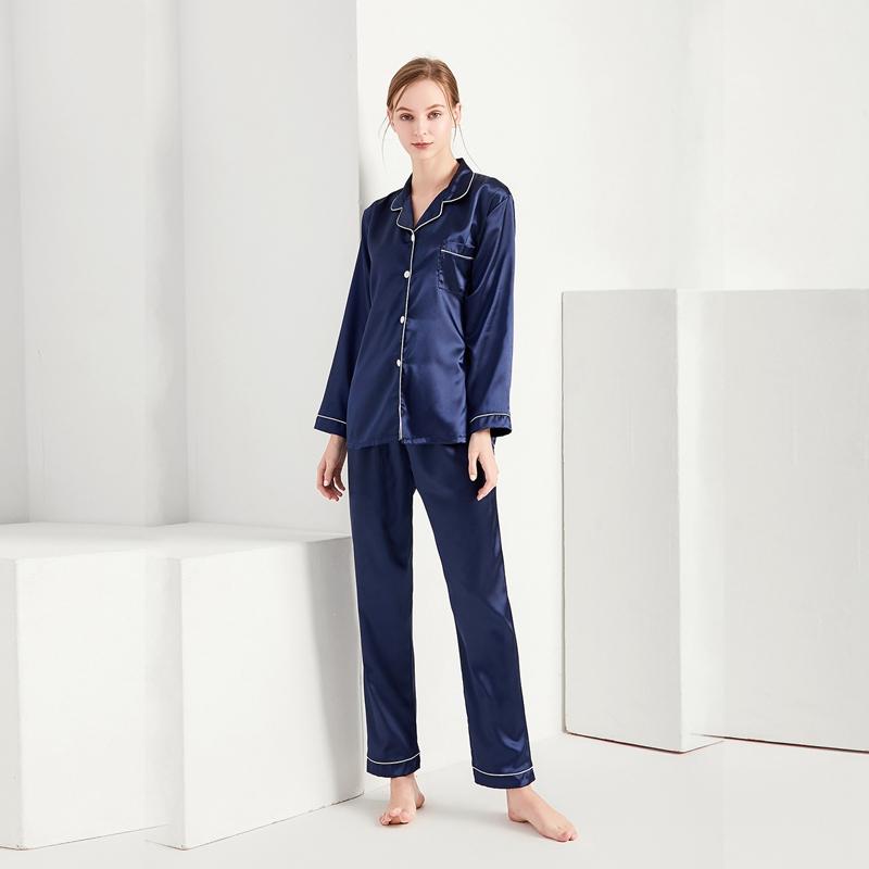 Women Silk Satin Pajamas Set Sleepwear Casual Simple Pajama Couple Pajamas Suit Female Sleep Two Piece Set Men Loungewear Plus Size Nightwear