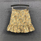 Women Skirts Floral Printed A-line Mini Skirts Ruffles Pleated Skirts Beach Holidays Casual Skirts
