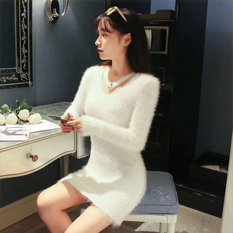 Winter Sweater Dress for Women Stretch Knitted Dress Female  Sexy Wrap Dress Long Sleeve Tight V-neck High Waist Bottoming Bodycon Dress