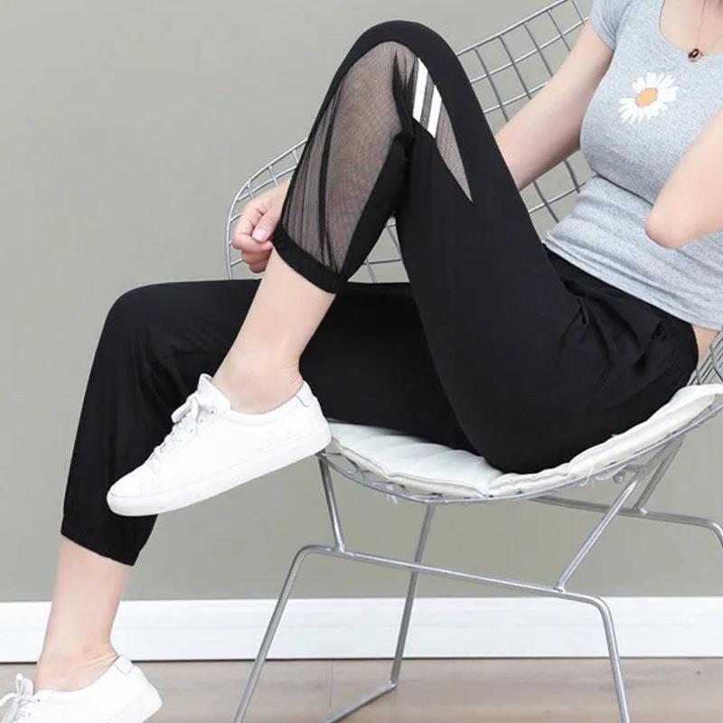 Large Size Ice Silk Harem Pants Women's Summer Models Loose and Thin Casual Sports Pants Nine-point Pants Trend