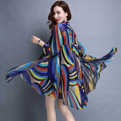 Sun-Dress Women's Sun Protection Clothing Mid-length Plus Size Shawl Loose Outer Chiffon Cardigan Thin Coat Beach Air-conditioned Rooms
