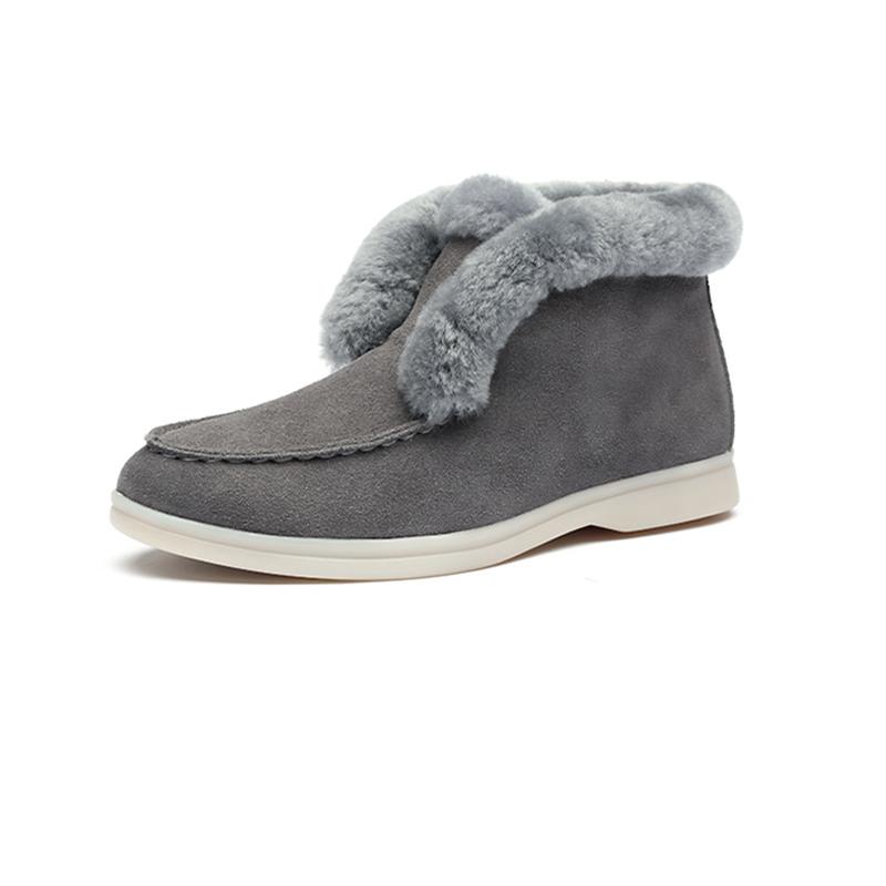 Women's Ankle Boots Mid-tube Flat Snow Boots Winter Warm Shoes Round Toe Suede Wool Blend Short Boots Low Heel Non-slip Solid Slip On Flat Shoes