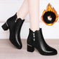 Fleece Short Boots Women's Winter Fashion All-match Thick-heeled Round Toe Boots Short Tube Rhinestone Cotton Shoes
