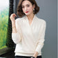Women's Solid Color Woollen Sweater Loose Plus Size Cross V-neck Sweater Pullover Wool Knit Jumper