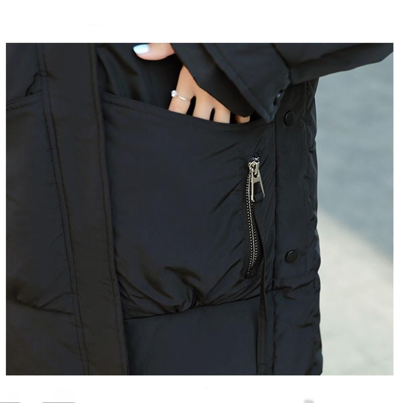 Women's Solid Color Down Jacket Mid-length Korean Loose Thick Coat Warm Cotton Coat Big Fur Collar Winter Clothes Quilted Coat