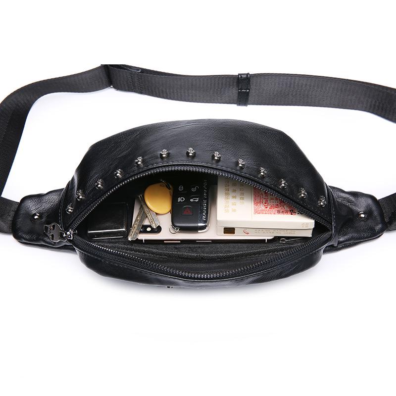 Waist bag men black rivet zipper chest bag outdoor leisure sports riding shoulder bag