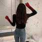 Color Matching Sweater Women's Retro Wild Style Slim Bottoming Sweater Long Sleeve
