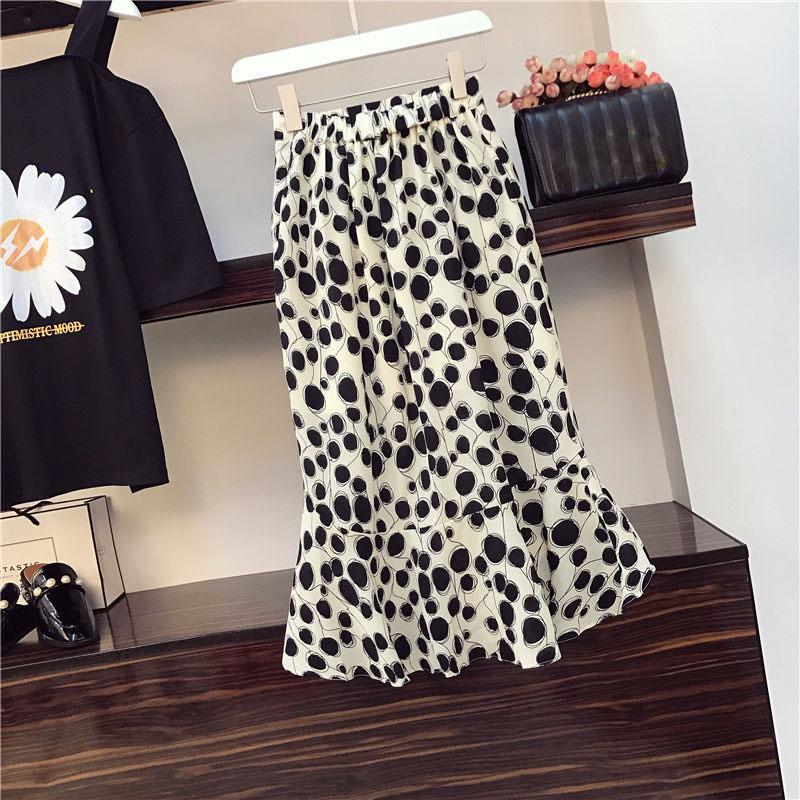 Summer Plus Size Skirt Set Women's Printed Short Sleeve Off-shoulder T-shirt Polka Dot Asymmetric Mermaid Skirt 2 Piece Set