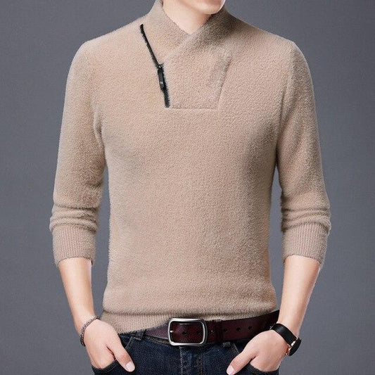 Men Clothing Imitation Mink All-match Base Shirt Men's Diagonal Zipper Stand-up Collar Warm Sweater