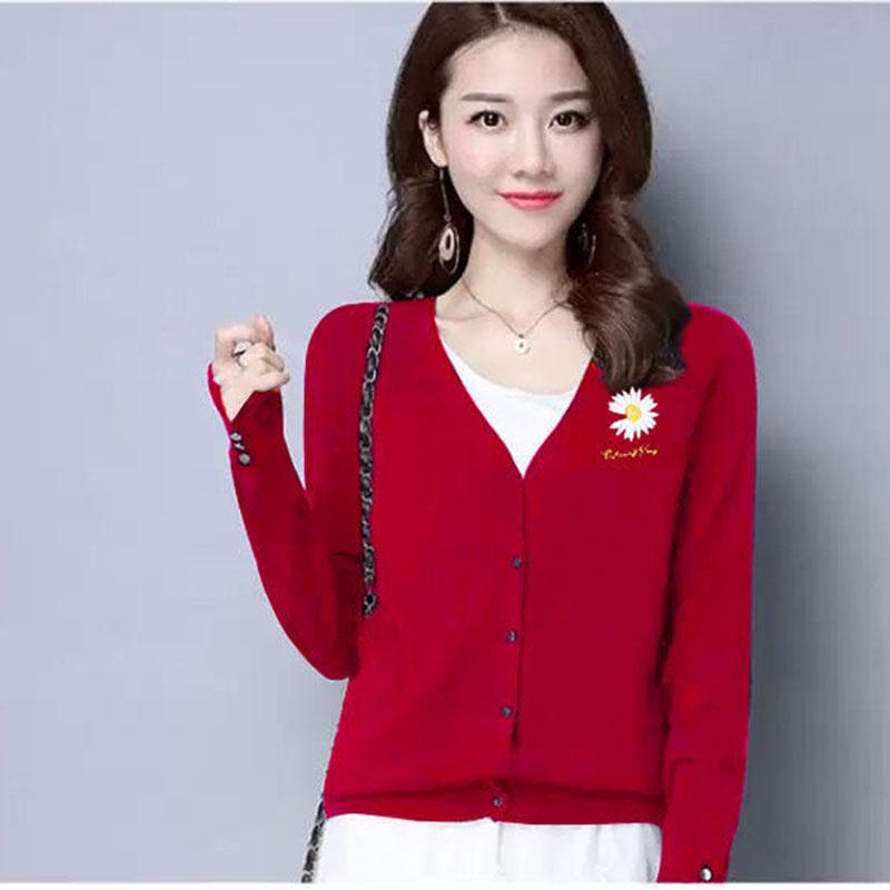 Autumn and Winter Wool Coat Cardigan V-neck Short Top Slim Knit Young Women's Sweater