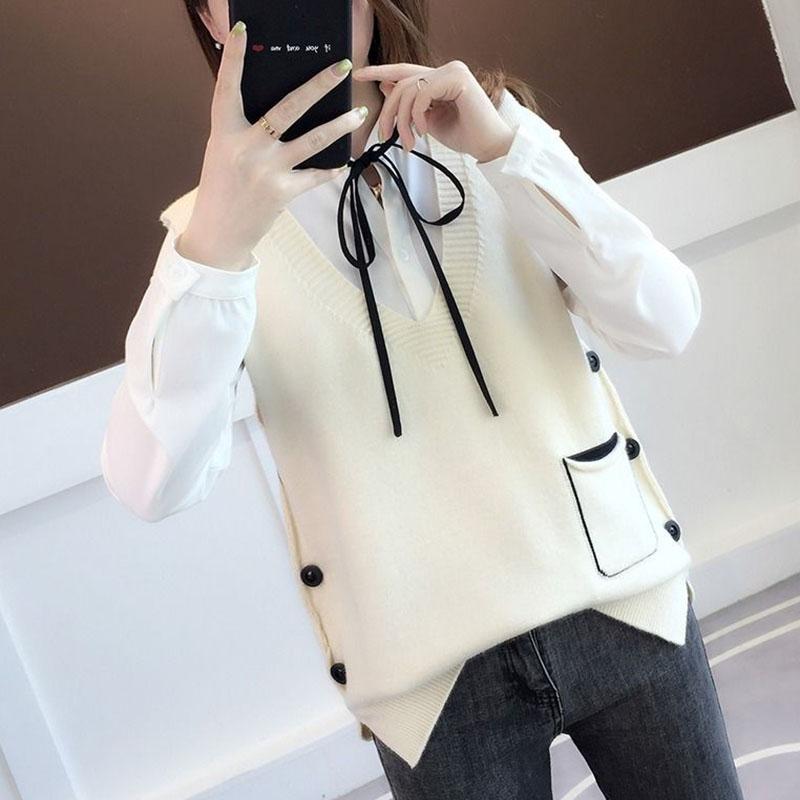 Spring and Autumn Fashion Knitted Vest Loose Solid Color Sleeveless Vest Casual Simple Female Sweater