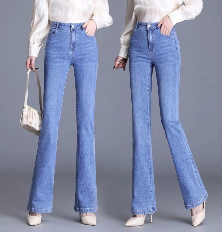 Jeans Women's High Waist Spring and Autumn Women's Trousers Elastic Waist Thin Pants Loose Straight Flared Pants