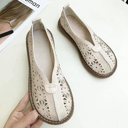 Retro Hollow Round Toe Thick Bottom Big Toe Shoes Cotton and Linen Comfortable Casual All-match Doll Shoes Sandals Women's Moccasin Shoes