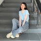 Retro Chic Straight Loose Jeans Women's High Waist Thin Wild Plug-in Wide Legs