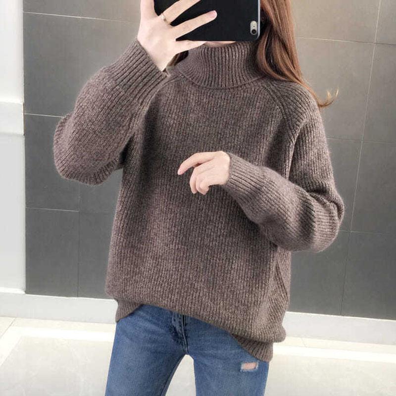 Turtleneck Sweater Women Wear Thick Black Knitted Bottoming Shirt In Autumn and Winter, Casual and Loose Outer Wear