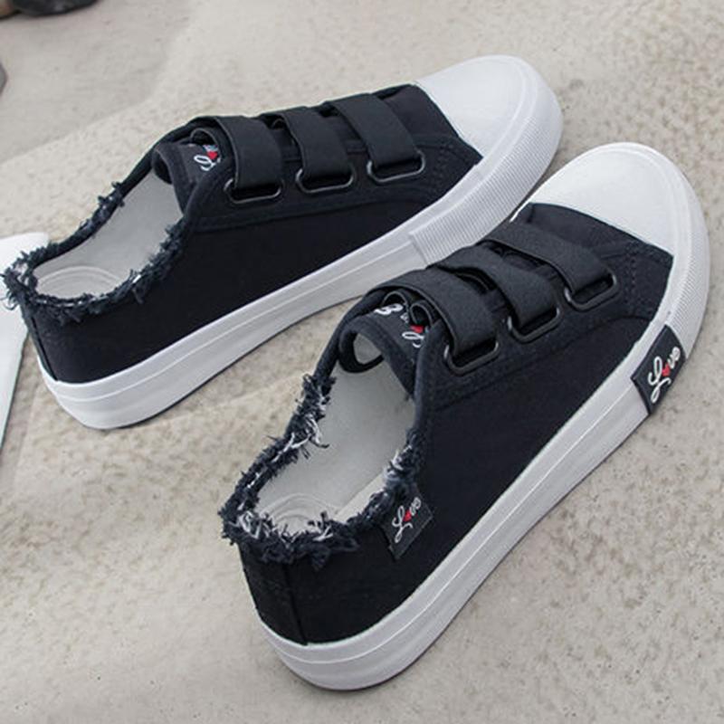 Sneakers Canvas Shoes for Women Fashion Solid Superstar Hook Loop Vulcanize Shoes