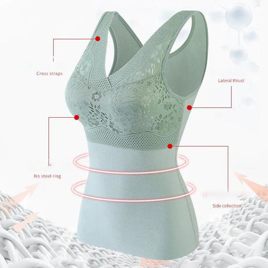 Women's Thermal Underwear with Chest Pad Plus Velvet Bottoming Shirt Jacket with Warm Clothing Women's Vest Style