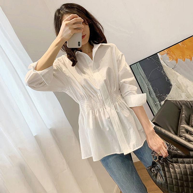 French Style Waist Shirt Women's Fashion Casual White Blouses