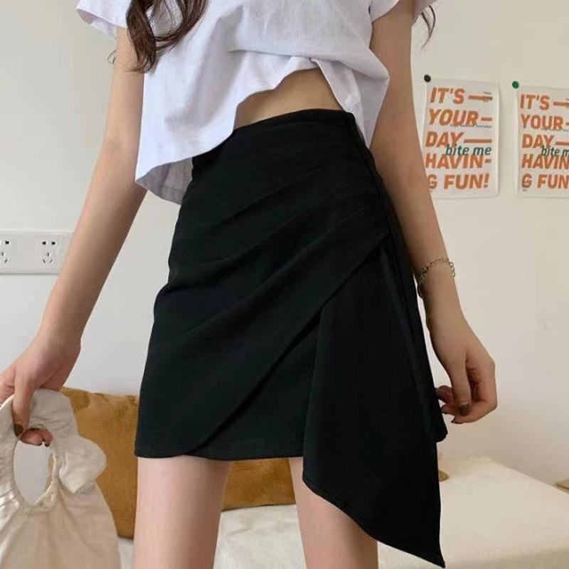 Irregular Tight-fitting Pleated A-line Skirt Women's High Waist Slim Skirt Sexy Summer Skinny Hip Short Skirt