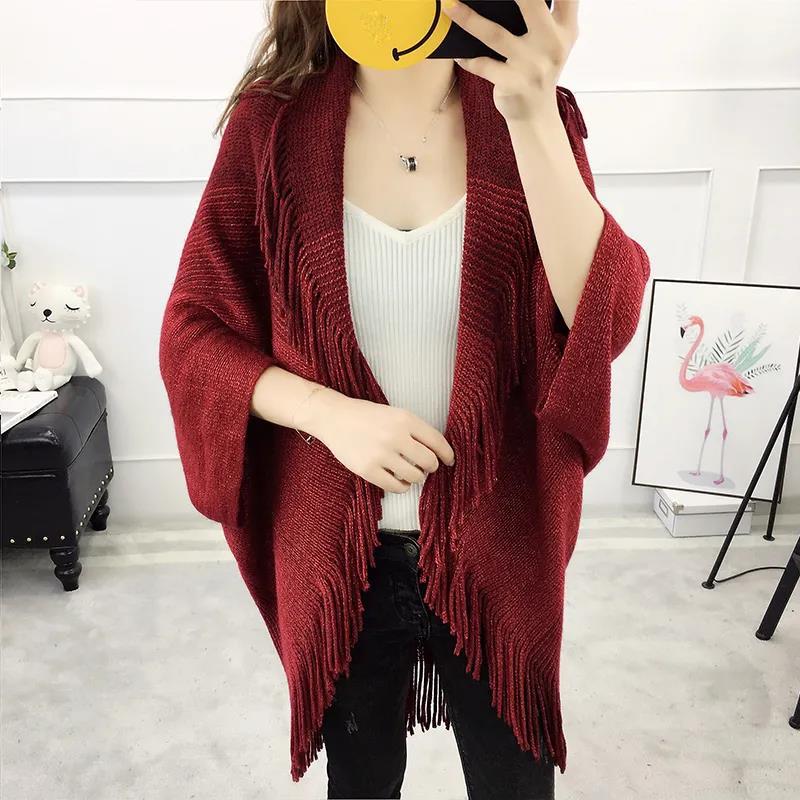 Loose Shawl Jacket Medium-length Women's Large-Size Knit Cardigan Cardigan Fringed Wild Cape Loose Large Fur Collar Knitwear Sweater Jacket