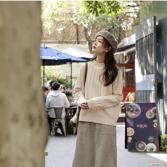 Autumn Winter Solid Color Loose Pullover Sweater Thick Women Half Turtleneck Base Sweater