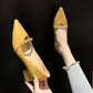 High Heels Women's Thick Heel Spring and Autumn All-match Pointed Toe Fashion Soft Leather Mid-heel Shoes