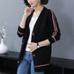 Spring and Autumn All-match Jacket Striped Pattern Mid-length Sweater Fashion Simple Style Female Top