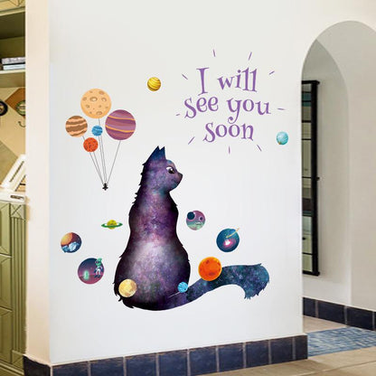 Star cat I will see you romantic wall sticker removable waterproof animal summer night wallpaper