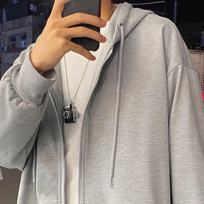 Spring Hong Kong Style Thin Sweater Men's Hooded Cardigan Casual Loose Sports Lazy Wind Korean Style Coat