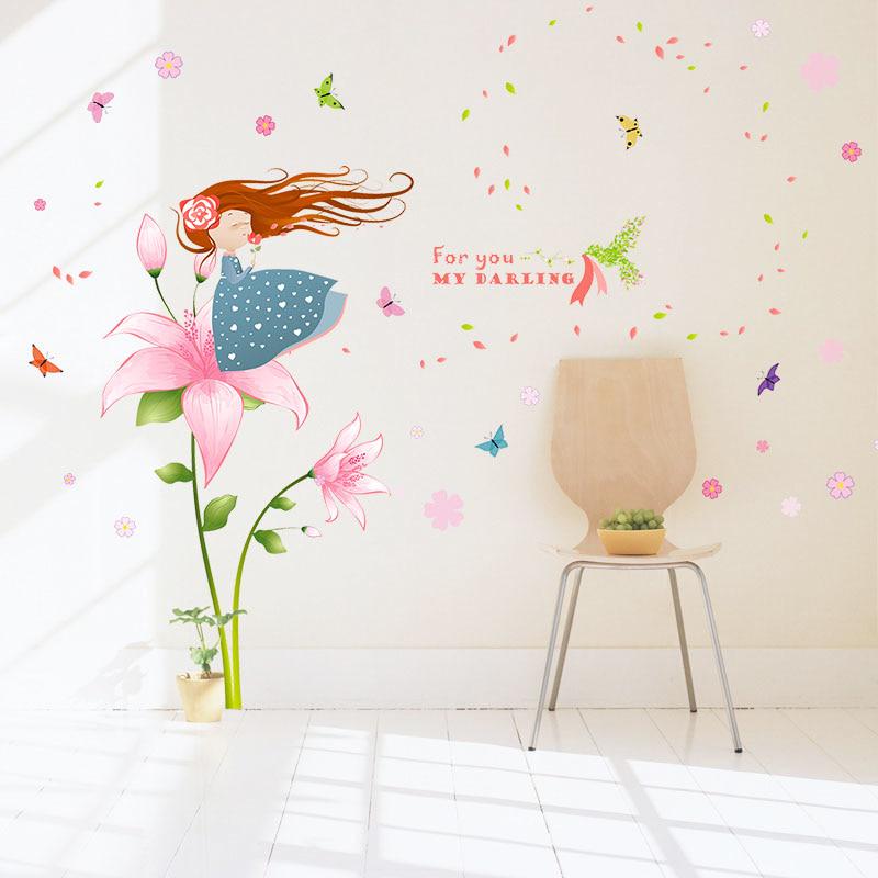 [Wall sticker ]Blowing Petals Girl Wall Stickers For Kids Rooms Nursery Baby Bedroom Children Decals