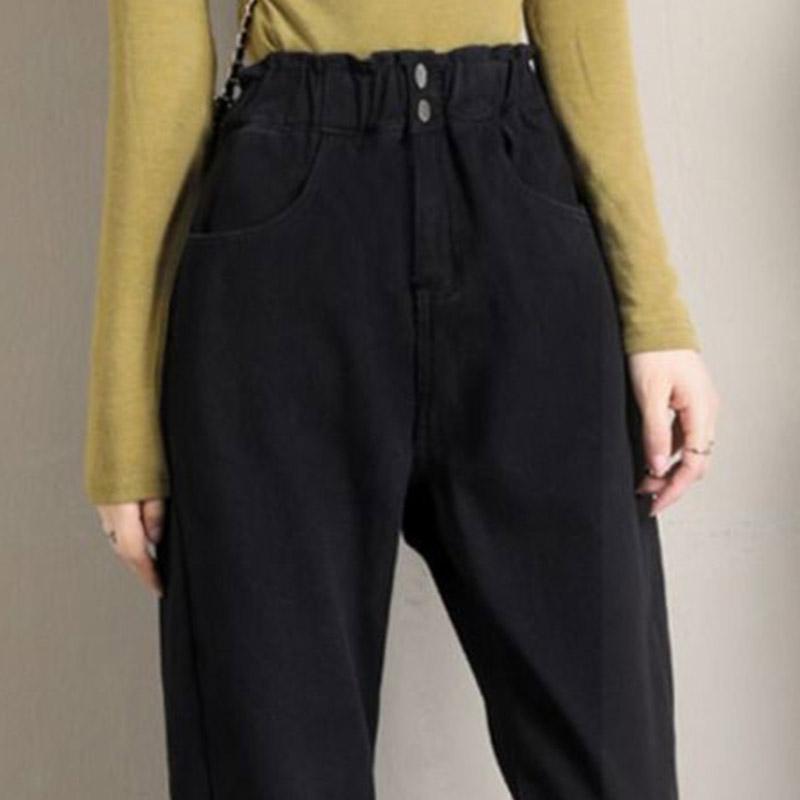 Black Denim Women's Straight-leg Pants Are Thin In Winter Plus Velvet Thickened Feet Pants Loose Large Size Wild Fashion Trousers
