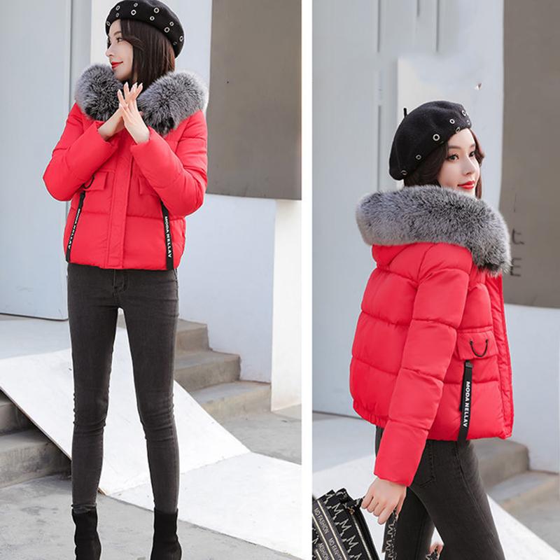 Women's Solid Color Down Jacket Mid-length Korean Loose Thick Coat Warm Cotton Coat Big Fur Collar Winter Clothes Quilted Coat