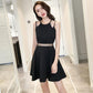 Open Back Halter Strap Dress Slim Sexy Hollow-out Waist Sleeveless Pleated Dress Club