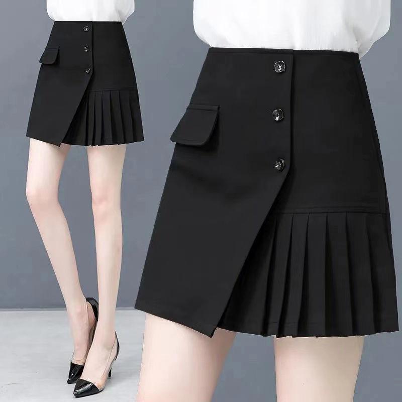 S-XXXL Women Sexy High Waist Hip Skirt Short Skirt Above Knee Split Fork Zipper Button Decoration Club Casual Home Office