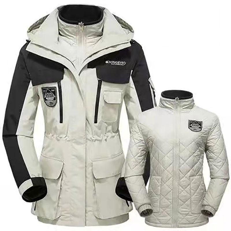 90Kg Can Wear Windproof, Waterproof and Warm Autumn and Winter Two-in-one Detachable Two-piece Outdoor Mountaineering and Skiing Female Jacket