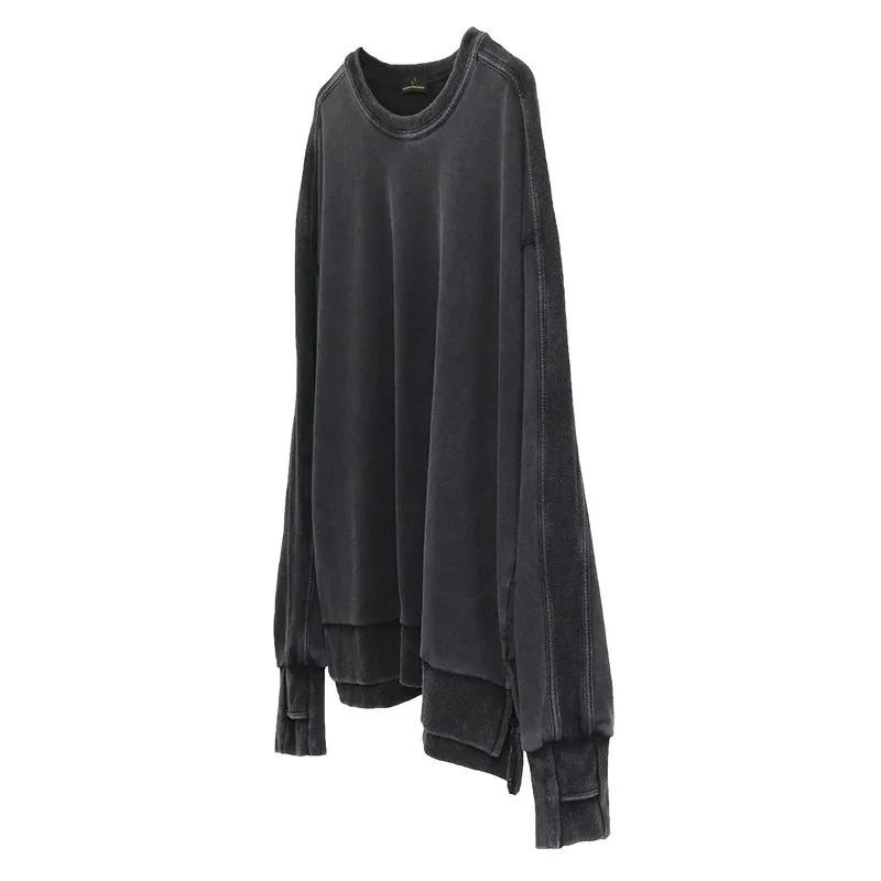 Sweater Men's Autumn and Winter Sleeves Oversize Drop Shoulders Retro Washed Solid Color Top Loose Casual Cool Men's Tops