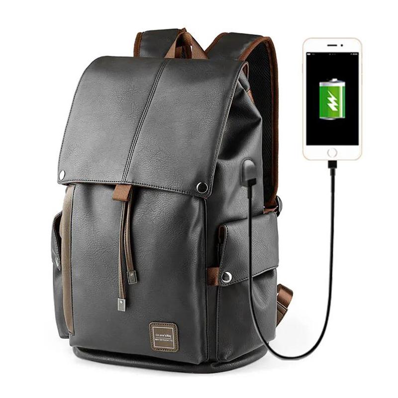 Backpack Male Travel Fashion Trend Men's Backpack Large Capacity PVC Leather Bag High School Student Schoolbag Male