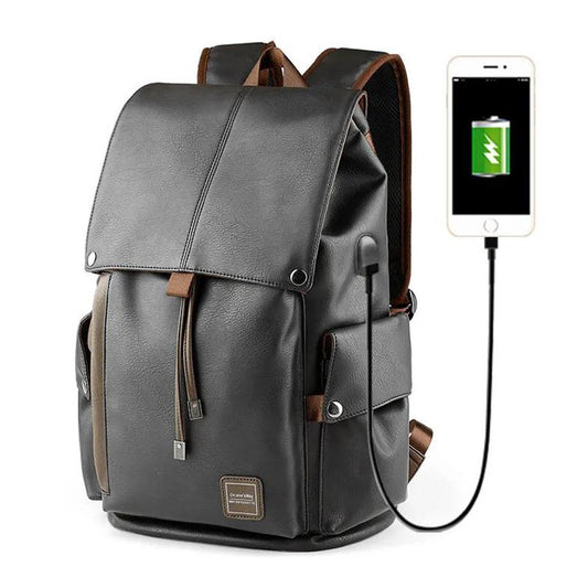 Backpack Male Travel Fashion Trend Men's Backpack Large Capacity PVC Leather Bag High School Student Schoolbag Male