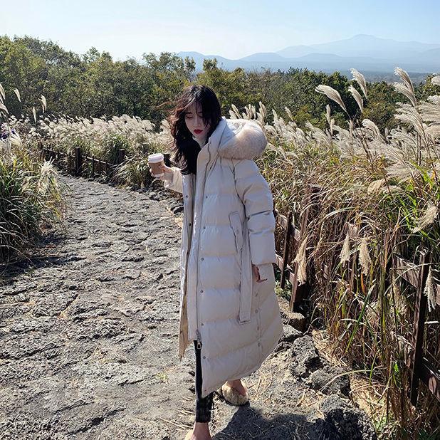 Korean Style White Duck Down Long Section Knee-waisted Real Fox Fur Big Fur Collar Down Jacket Women Trendy