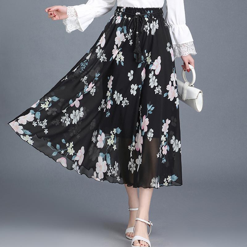 Women's Summer Pleated Floral Skirt Chiffon Fairy Dress High Waist  Mid-length A-line Draping  Beach Vacation Daily
