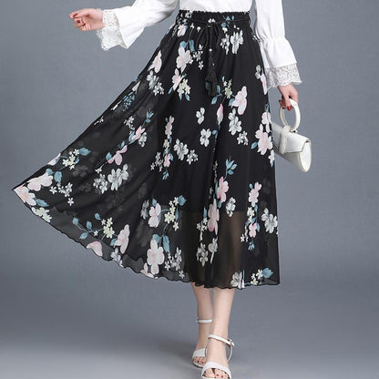 Women's Summer Pleated Floral Skirt Chiffon Fairy Dress High Waist  Mid-length A-line Draping  Beach Vacation Daily