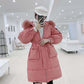 Trendy Fashion Waist Hooded Fur Collar Women's Down Jacket Autumn and Winter Plus Velvet Thickening Warm Loose Casual White Duck Down Down Jacket