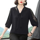 Women's Spring and Autumn Long-sleeved Chiffon Shirt Large Size Loose Solid Color Lace-up Top